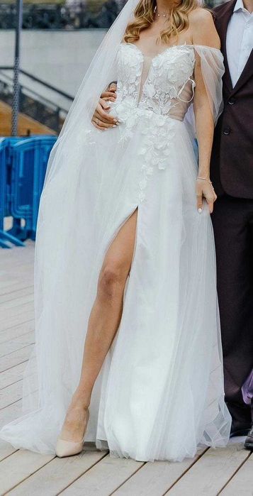 платье свадебное, с разрезом, открытые плечи