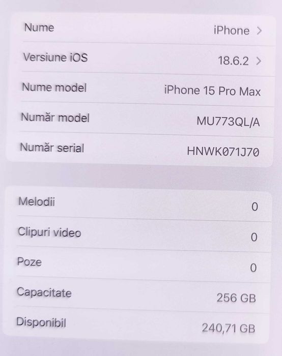(AG 35)Telefon iPhone 15Pro Max 256Gb  b.34267 -3750Lei Garantie 2ani!