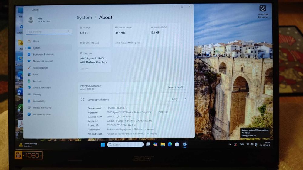 Laptop ACER Aspire 5 A515-45 Ryzen 3 5300U