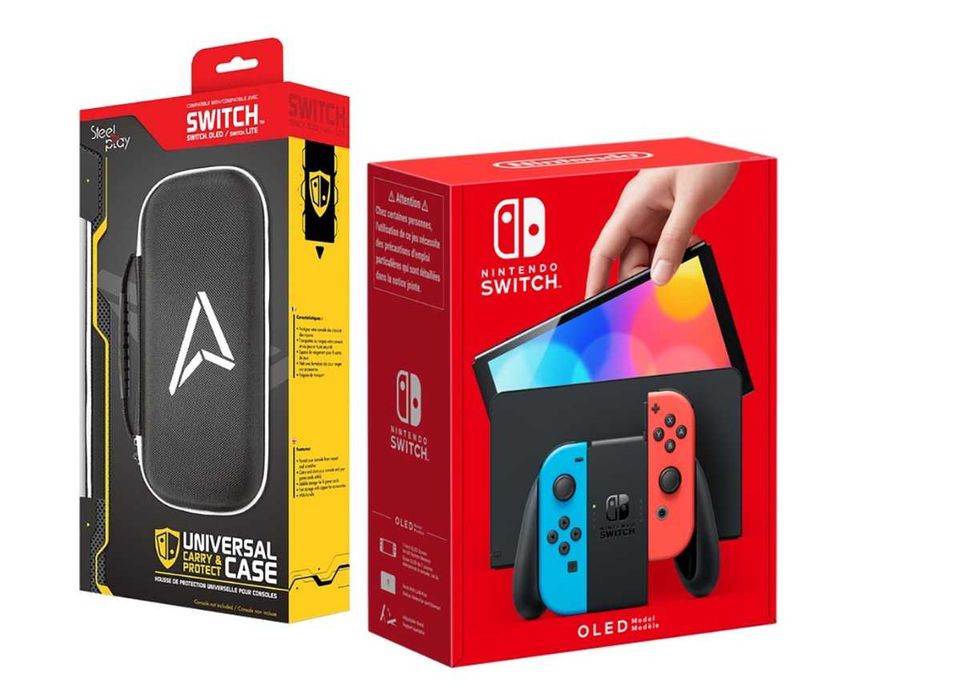 Consola NINTENDO Switch OLED Neon Red/Neon Blue Steelplay Carry Case