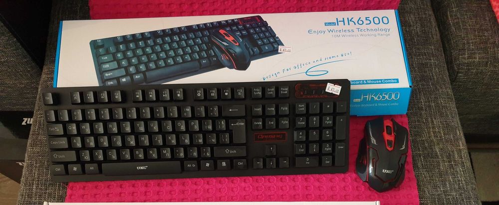Намалена от 47 лв Безжична клавиатура + мишка HK6500 за компютър НОВА