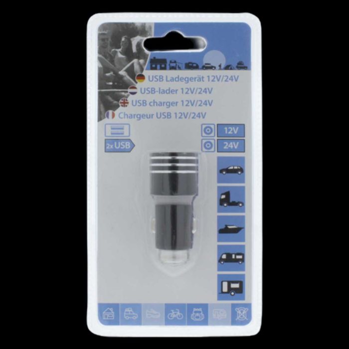 Set 8 buc, Încărcător telefon auto 12V 24V cu 2 porturi USB