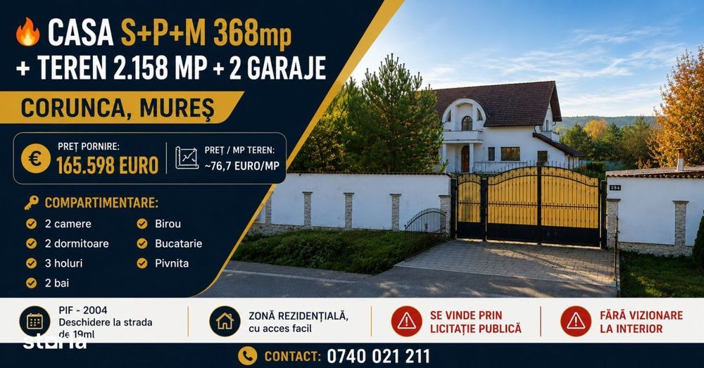 Casa S+P+M - 368 mp + Teren 2.158 mp, Corunca