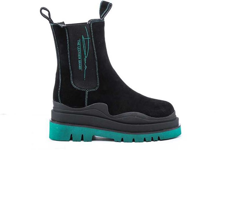 Дамски боти от ест.велур в черно и зелено