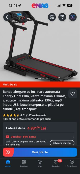 Vand banda de alergare energy fit mt10a cu inclinare automata