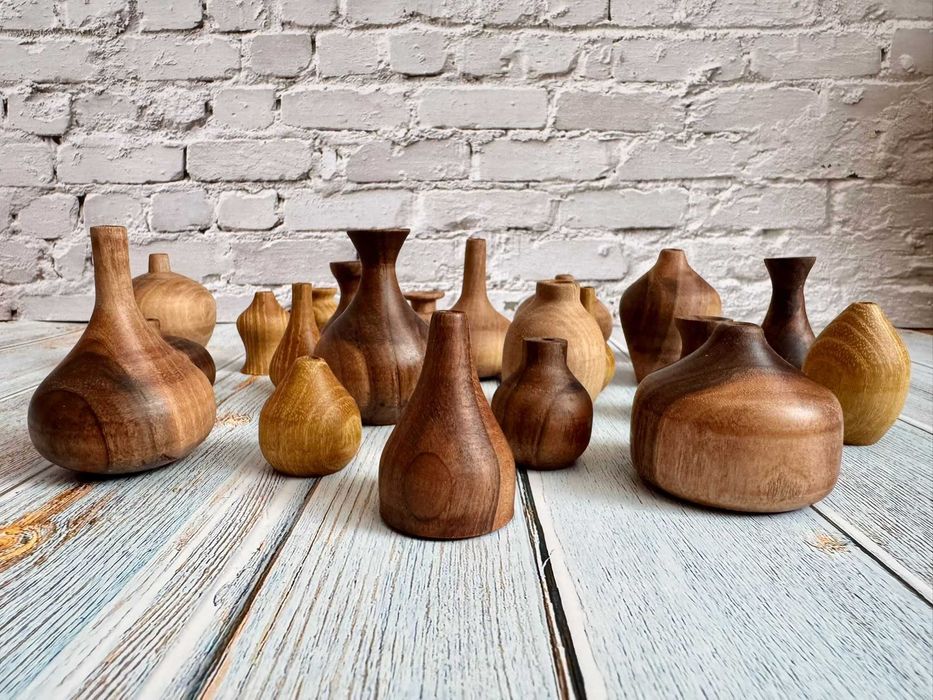 Мини дървени вазички – ръчна изработка - магнит, стойка, сет