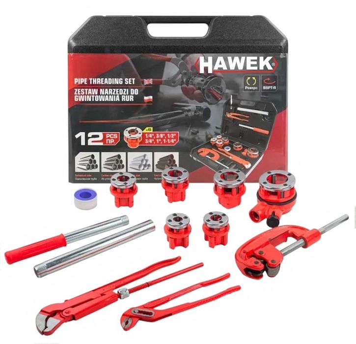 Комплект винторезка с 6 глави и инструменти 12 части HAWEK