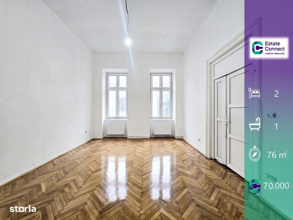 Apartament 2 camere cu centrala, 76 mp utili, etaj 1 - ultracentral — fotografia 1