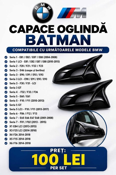 Capace oglinzi Batman Noi - TOATE MODELELE / Volkswagen Audi BMW Renault Skoda Opel Dacia