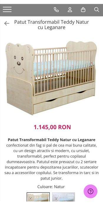 Patut copil cu balansoar se face pat junior cu saltea si lenjerie