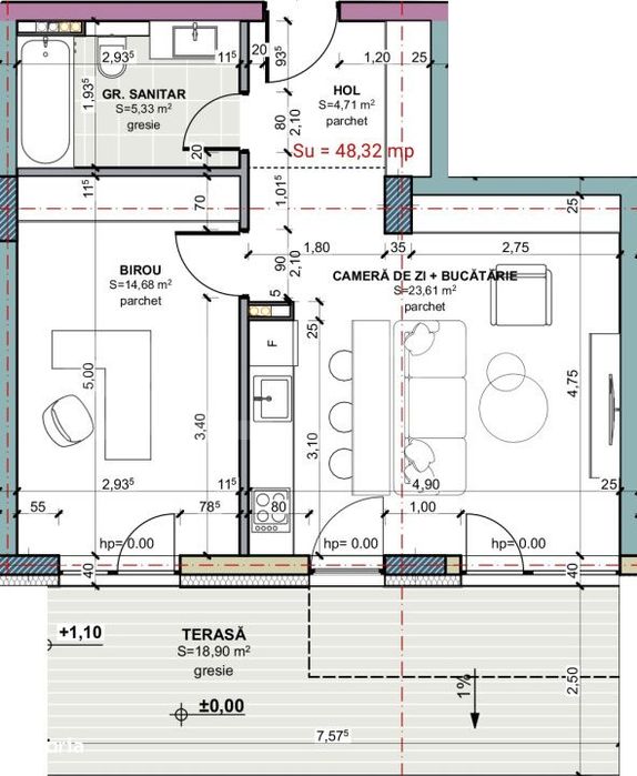 Apartament 2 camere, terasa 18 mp, comision 0, Terra Gardens Oasului