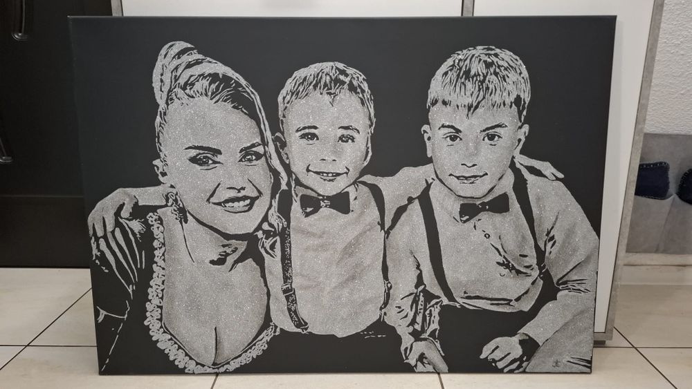 Tablou cu sclipici auriu sau argintiu pictat manual