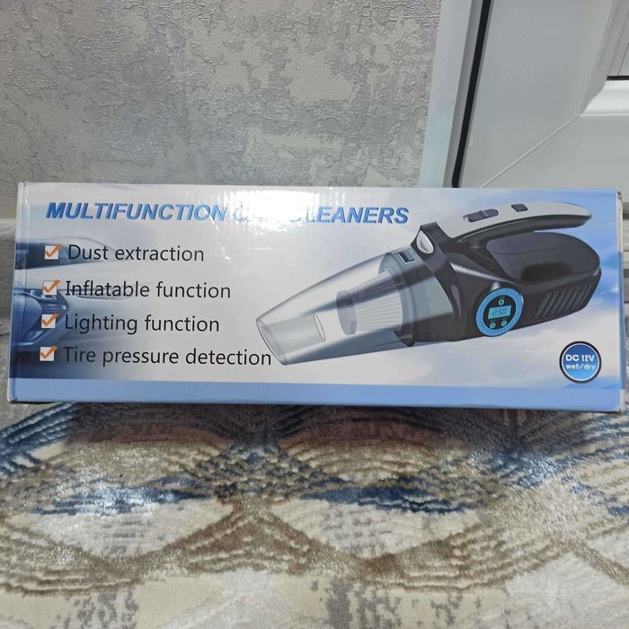 Пылесос автомобильный с компрессором, фонариком, манометром, 4 в 1