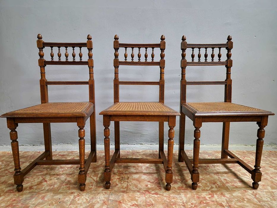 6 броя старинни трапезни френски столове с ратанова седалка