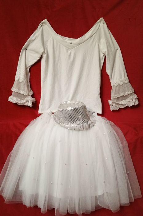 Снежинка, размер 46-50, платье, парик, шляпа, юбка, блузка