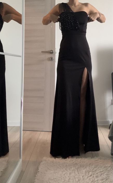 Rochie satinata, negru, XS