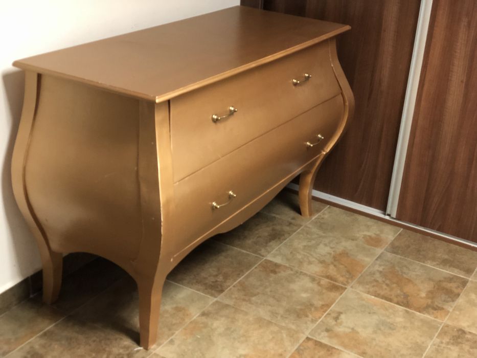 Comodă stil clasic – Auriu satinat – 2 sertare – Design elegant