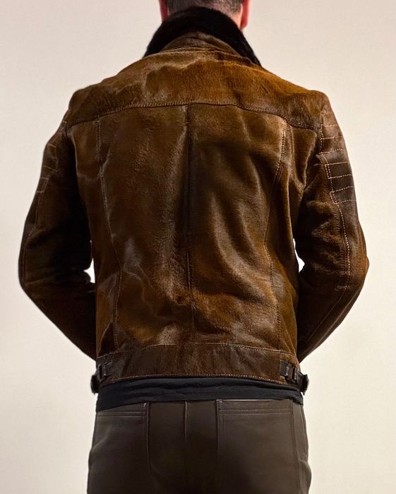 Мъжко яке от естествена кожа с косъм от пони и яка от норка