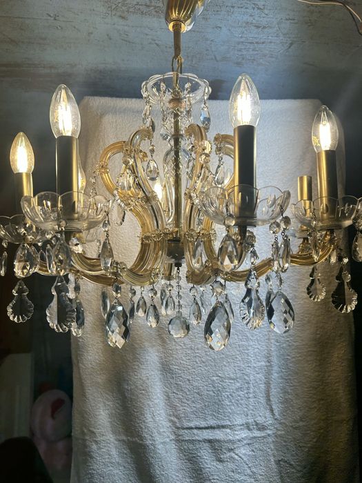 Lampadar antic deosebit restaurat “aurit” cu insertii de sticla