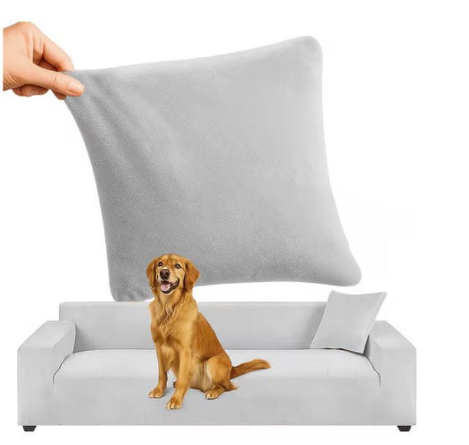 Husa canapea cu 3 locuri, Impermeabila,, cu fata de perna Gri deschis