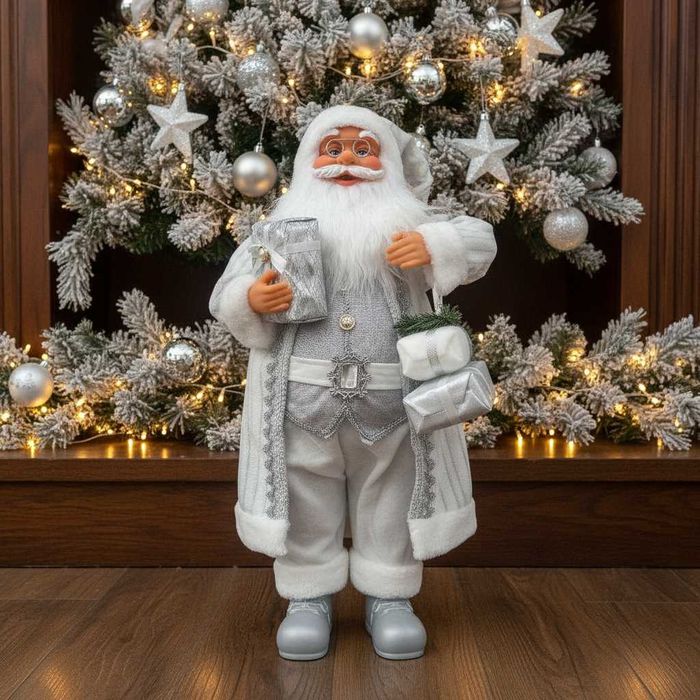 Коледна декоративна фигура Дядо Коледа в сребристи орнаменти