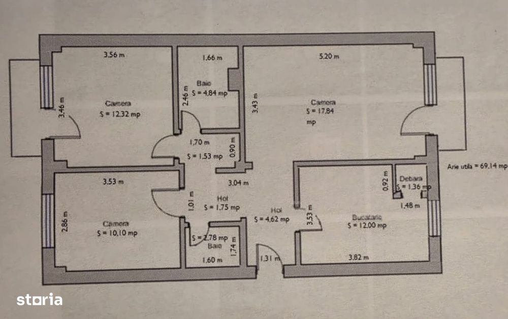 Apartament decomandat cu 3 camere si potential excelent – Zona Soare