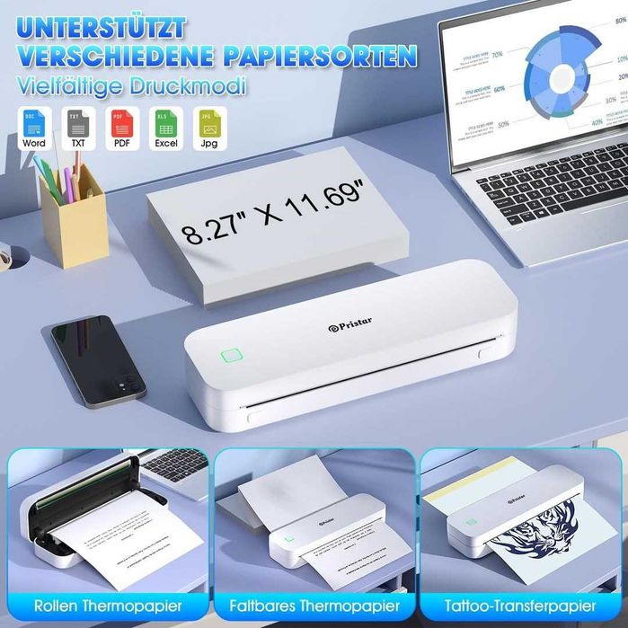 Портативен А4 Термален Принтер Bluetooth Съвместим с iOS/Android/Татус