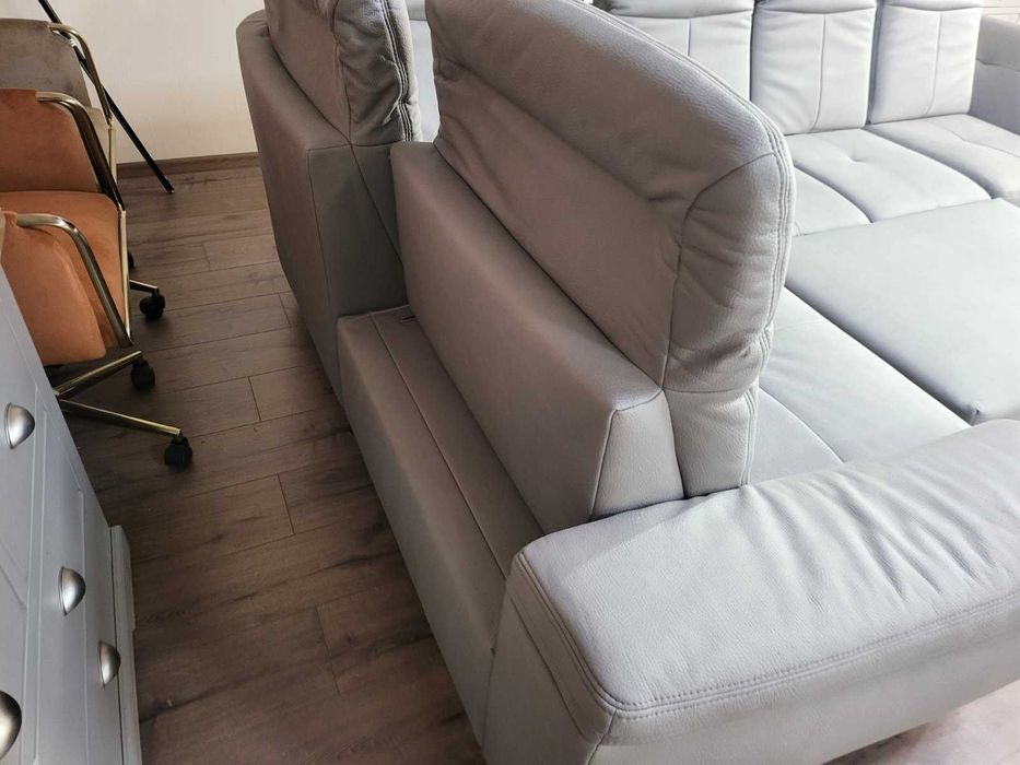 Сив ъглов диван от плат с функция сън и ракла Rhone