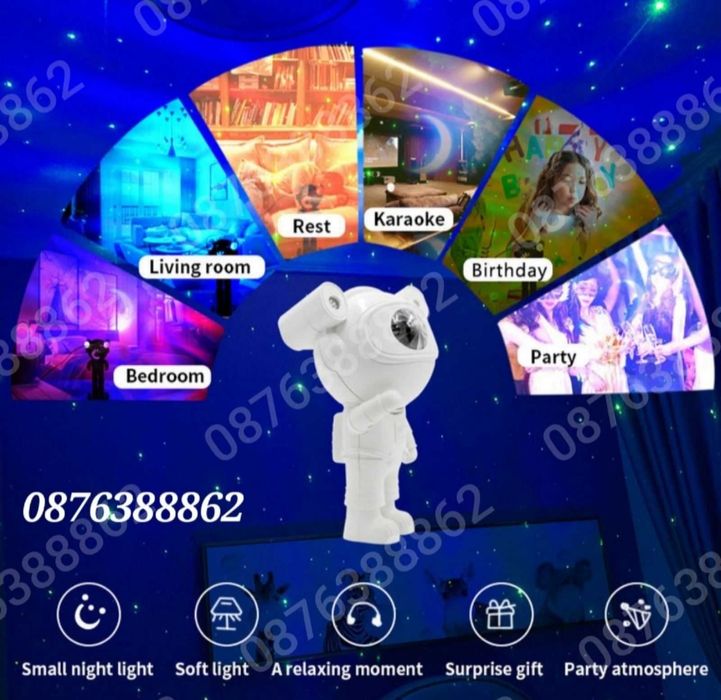 Звезден Лед Проектор Астронавт с Дистанционно, Блутуут, Музика