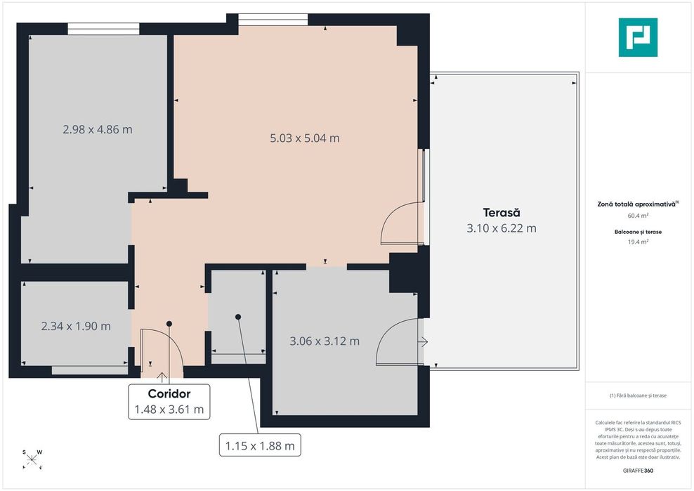 3 camere PREMIUM, terasă 29 mp, gata de mutare
