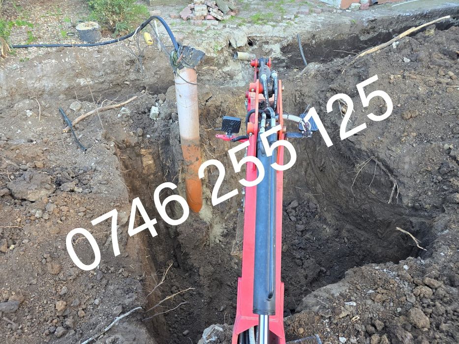 Servicii mini excavator sapaturi santuri fundații fose bransament  apa canal gaz curent fibra optica  radacini copaci nivelare gard București-Ilfov