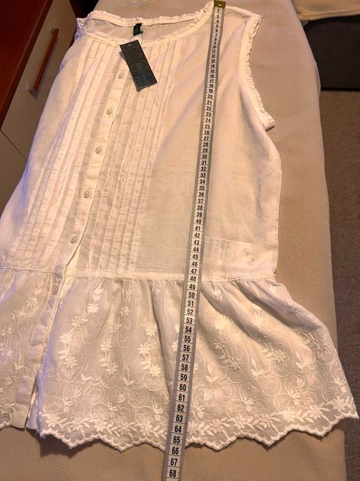 Bluza bumbac alba transparent Benetton Group, fara maneci