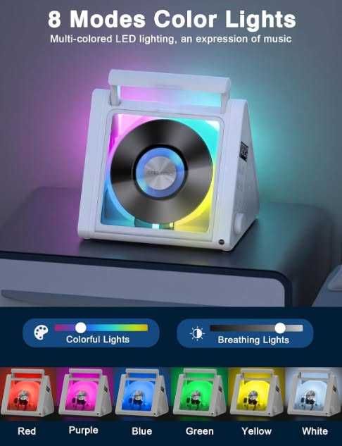 Преносим CD плейър Greadio CD02,  RGB светлини, 2 * 10W HIFI система, Bluetooth 5.3, 4000mAh батерия