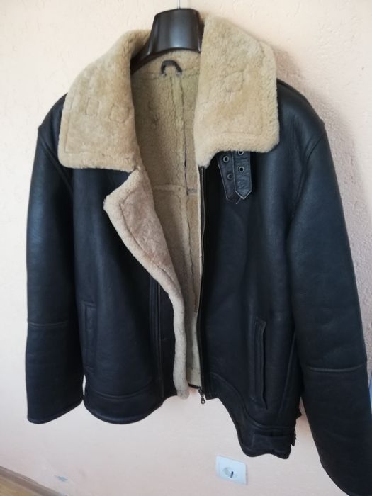 Geaca piele bărbati Aviator Godskefur Xl cu blana