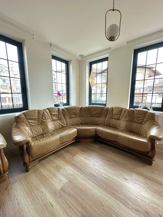 Кожен ъглов диван + фотьойл | Внос от Германия