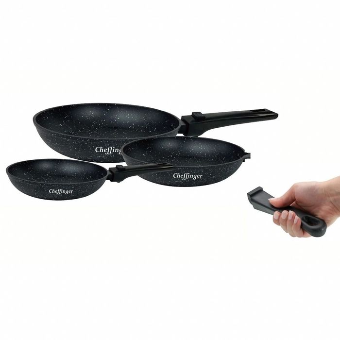 Комплект 3 бр. индукционни тигани Cheffinger с подвижни дръжки