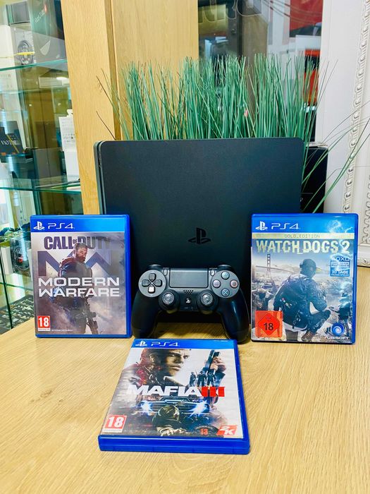 Sony PlayStation PS4 Slim 1TB, Black + 4 Игри