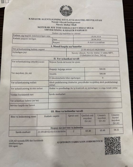 Shahar markazida nejnost savdo dukon kompleksi sotiladi ( ARENDASi bo)