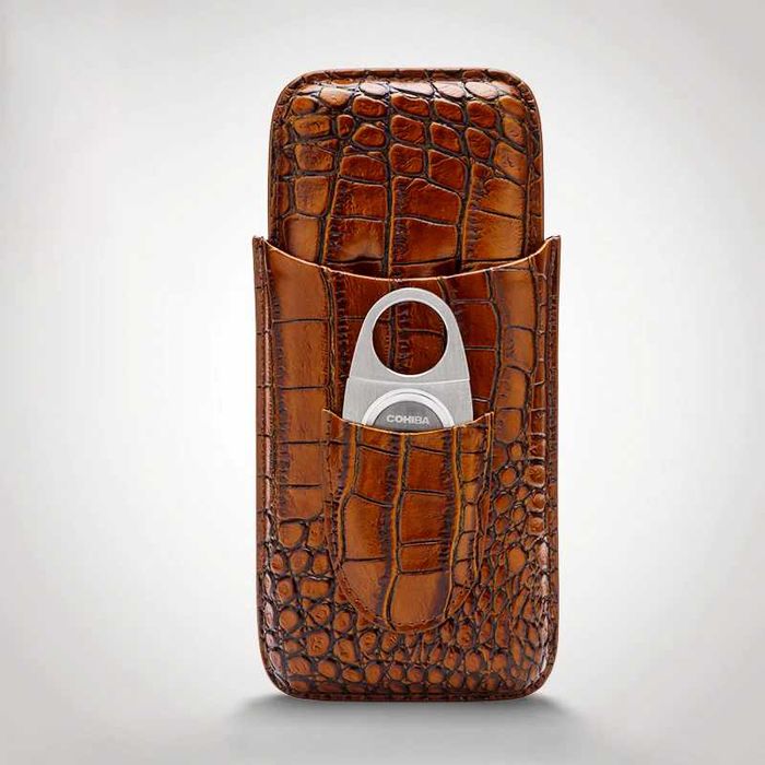 Калъф от телешка кожа за 3 пури със ножичка