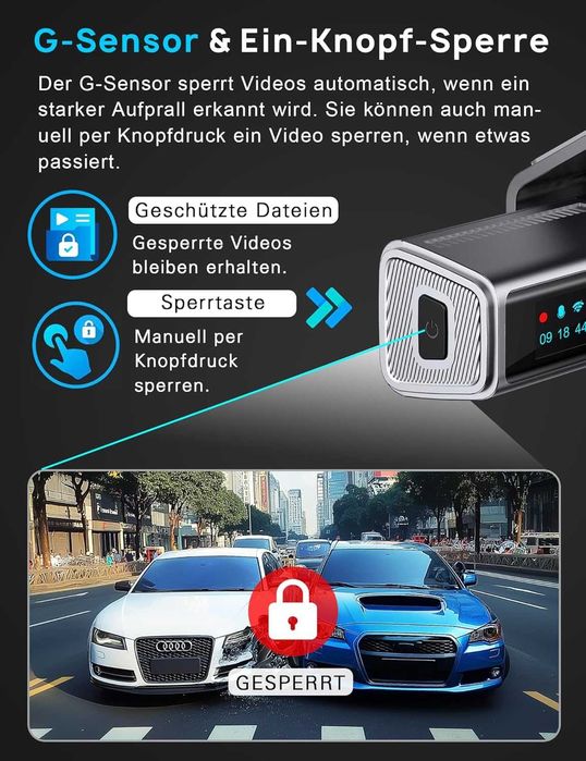 Camera auto Dash Cam față-spate 4K + 1080P, navycrest 5GHz WiFi Dash Cam Camera de bord