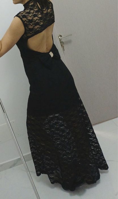 Rochie ocazie lunga neagra din dantela marimea S