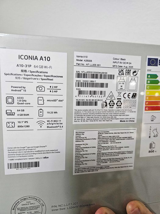 Tableta Acer iconia A10, 64Gb, 4G 4Gb, Sim, Celular, sigilat la cutie.