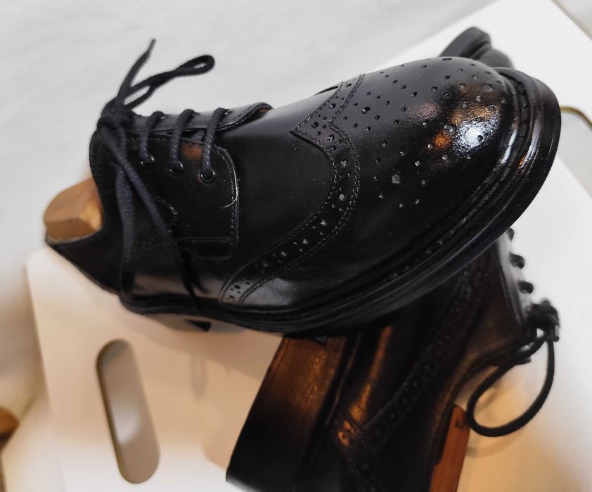 Pantofi derby 40.5 41 brogue Lavoratione Artigianale Ligie piele nat