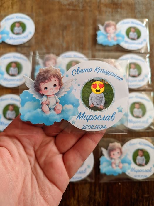Ангелче магнит снимка, подарък за кръщене, магнит ангел, магнит кръщен