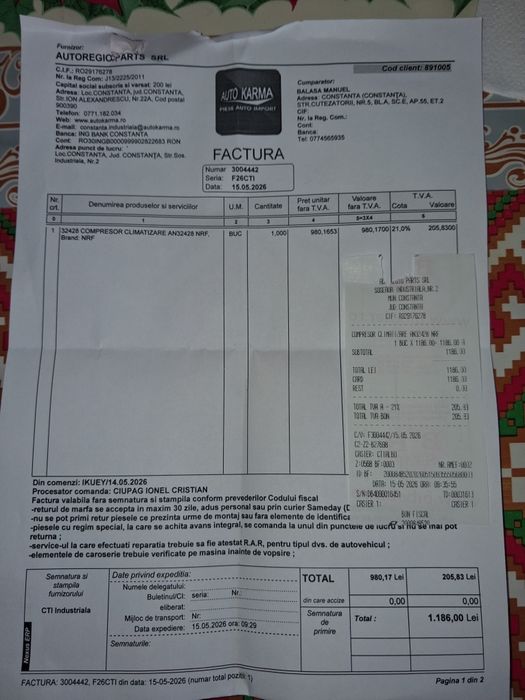 Compresor clima AC Opel Astra H 1.7 diesel,nou,cu factura
