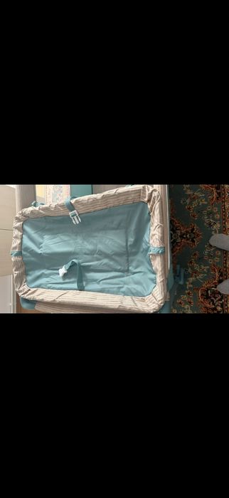 Patut pliabil Bebe  Royal, cu 2 niveluri, turcoaz model 201 (Beberoyal
