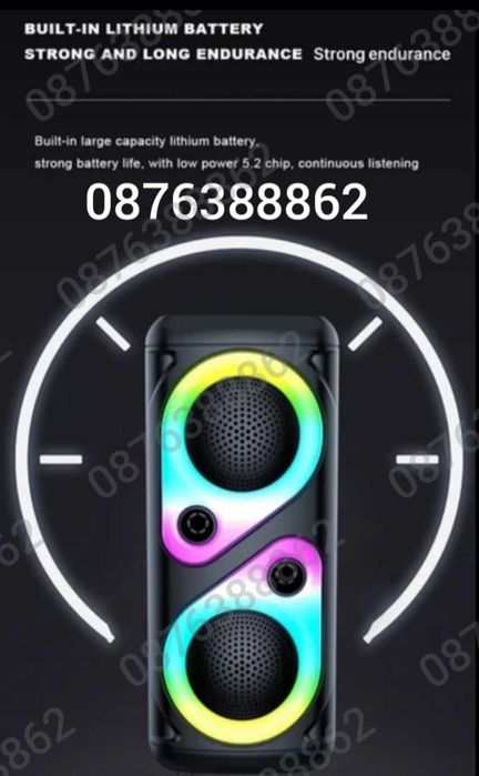 ПРОМОЦИЯ! Преносима Bluetooth Тонколона  2х4”, с микрофон  RGB ефекти