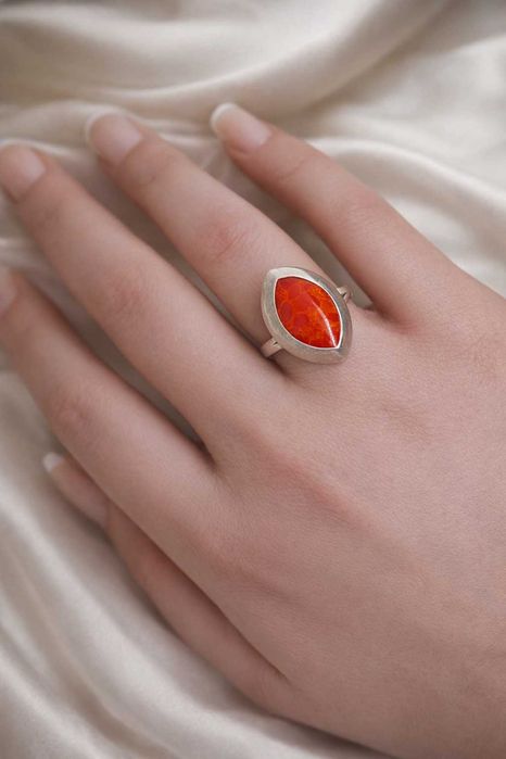 Set deosebit din Argint cu Rășină (Imitație Coral Spongios)