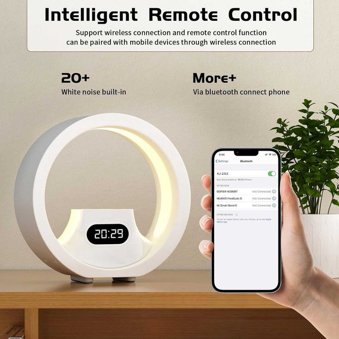 Машина за бял шум с дистанционно, 8 цвята, с 20 звука, таймер