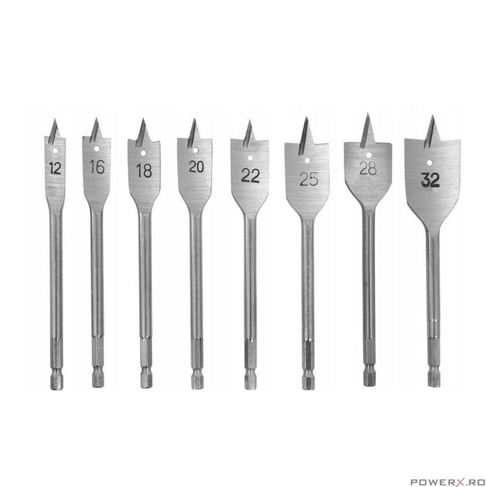Set 8 burghie plate, dalti pentru lemn 12-32mm Verke